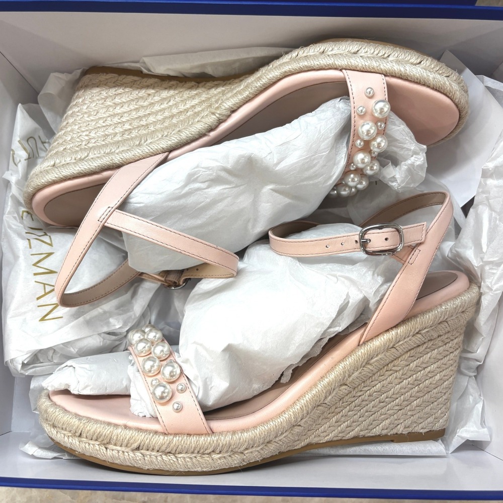 Stuart Weitzman Goldie Espadrille Wedge Sandals 9B Rosewater Pink, Pearl NWT Box - Picture 4 of 7